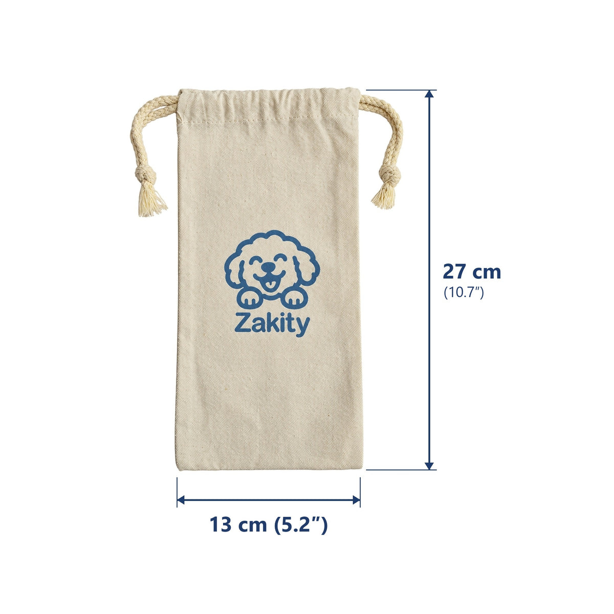 Zakity canvas storage bag dimensions: 13 cm (5.2 inches) wide by 27 cm (10.7 inches) tall.