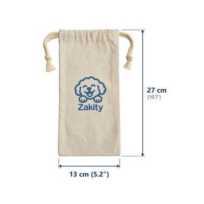 Zakity canvas storage bag dimensions: 13 cm (5.2 inches) wide by 27 cm (10.7 inches) tall.